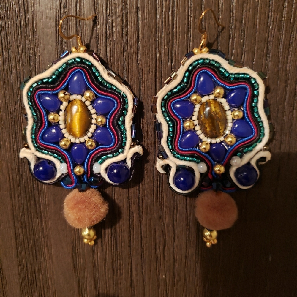 Soutache and bead embroidered earrings